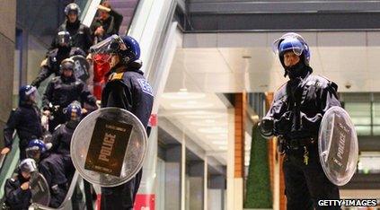 Police stand guard at Birmingham's Mailbox shopping centre