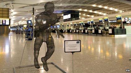 Life-size wire sculpture of sprinter Jason Gardener at Heathrow Airport