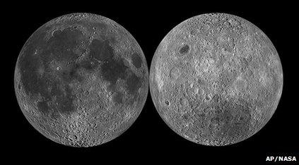Two images of the moon, one lighter the other darker.