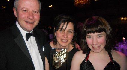 Rosie with 鶹ҳ Children's controller Joe Godwin (L) and My Autism and Me producer Victoria Bell (C)