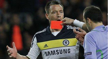 John Terry being shown a red card by referee