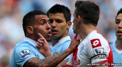 Carlos Tevez clashes with Joey Barton