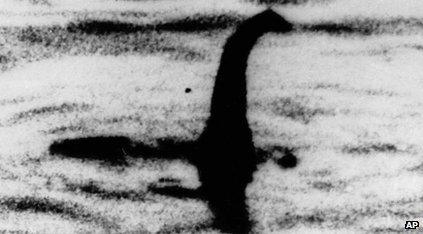 Suspected sighting of the Loch Ness monster in Scotland.