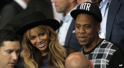 Beyonce and her husband Jay Z at a football game in Paris