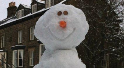 The snowman is given a face with a carrot nose and chocolate button eyes.