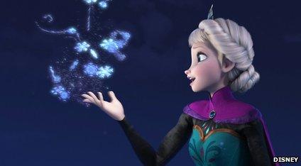 Elsa the Snow Queen, voiced by Idina Menzel, in a scene from the animated feature Frozen