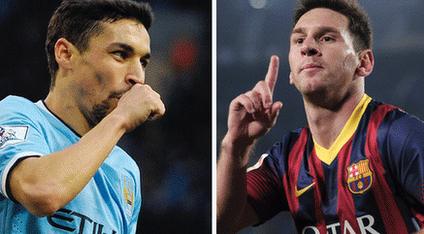 Jesus Navas and Lionel Messi