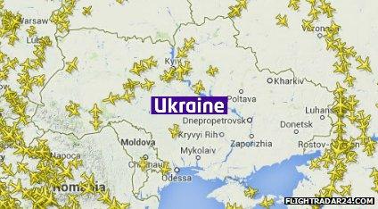 A map of the Ukraine showing few flights above