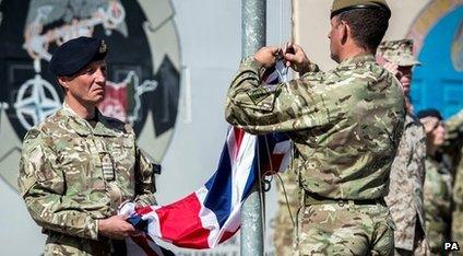 The Union flag is lowered in Afghanistan