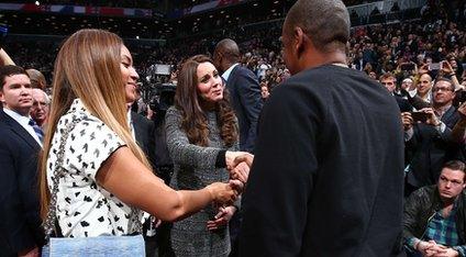 The Duke and Duchess of Cambridge met music royalty Jay-Z and Beyonce at a basketball game in New York