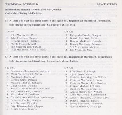 Duilleag à prògram Mòd 1985