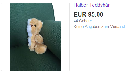 Half of a stuffed bear on sale on eBay in Germany