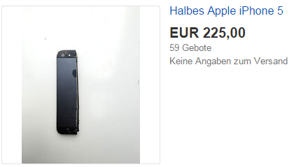 Half of an iPhone on sale on eBay in Germany