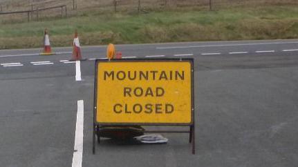 Mountain Road closed sign