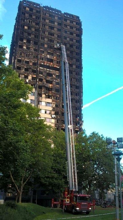 Believed to be aerial platform from Leatherhead being used at Grenfell tower blaze