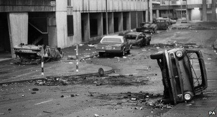 The aftermath of the Broadwater Farm riots in Tottenham in 1985