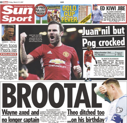 The back page of Friday's Sun