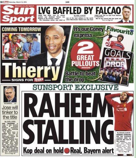 Saturday's Sun back page