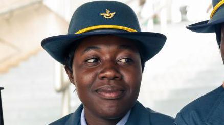 Zimbabwe Republic Police (ZRP) officers pose for a portrait during the celebration of Zimbabwe's 39th Independence Day anniversary at the country's National Sports Stadium on April 18, 2019. 