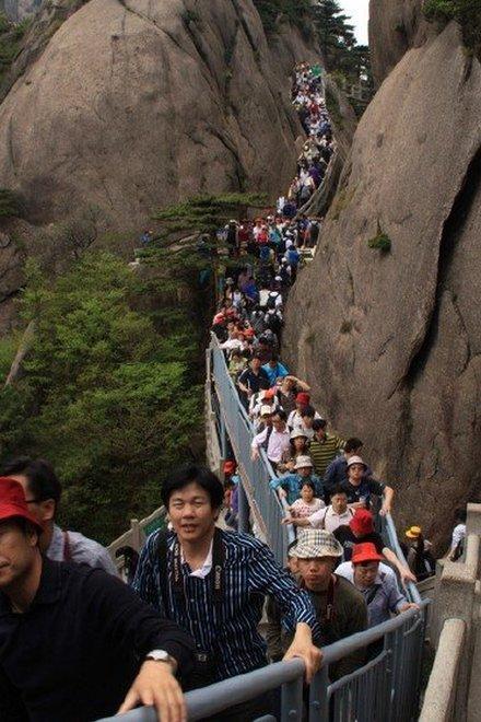 People queue to get into the Yellow Mountain