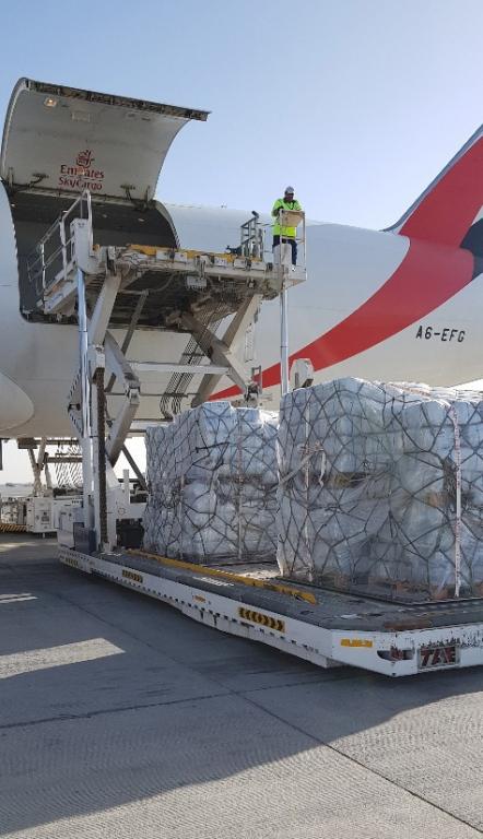 UK aid being loaded onto aircraft to go to Mozambique