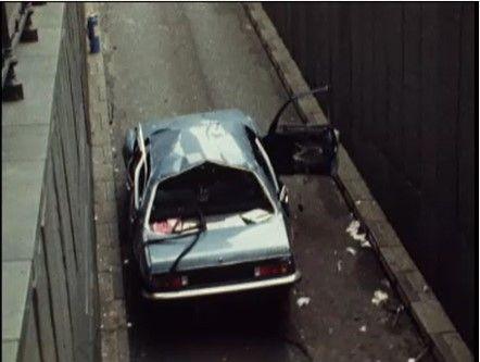 Aerial image of Airey Neave's bomb damaged car