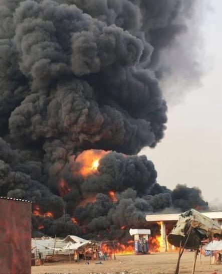 A fuel station on fire in el-Obeid