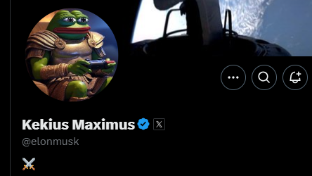 A picture of Elon Musk's X profile with a picture of Kekius Maximus