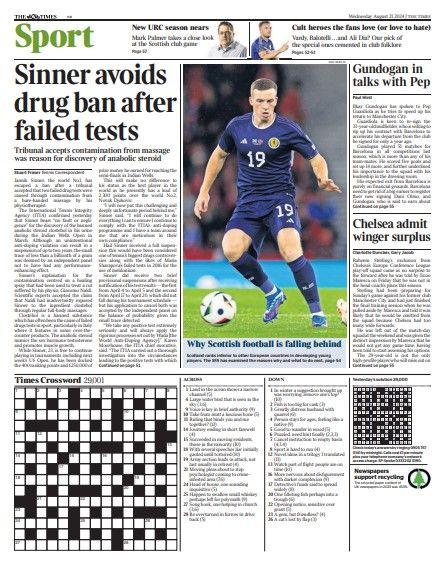 The back page of the Scottish edition of The Times on 210824