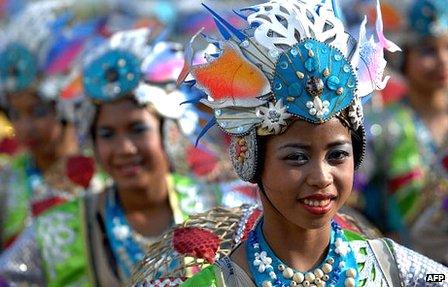 Performers appear at the Aliwan Fiesta in Pasay City, near Manila, on 24 April 2010