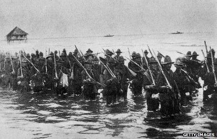 US troops before an attack on Manila during the 1898 Spanish-American war