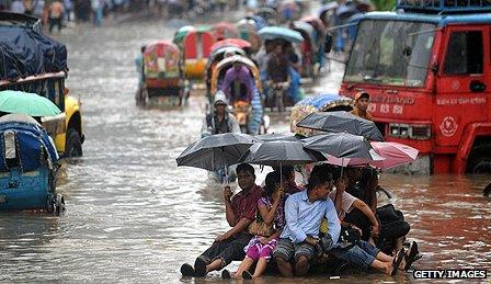 Flooded streets in Dhaka