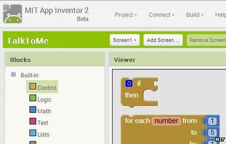 Screenshot from MIT App Inventor