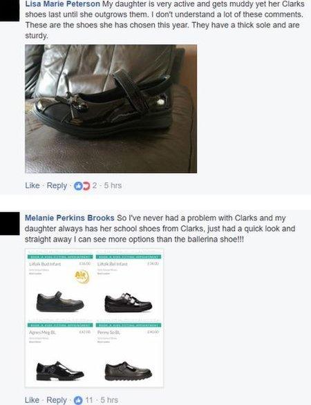 Parents defending the range of school shoes available for girls at Clarks