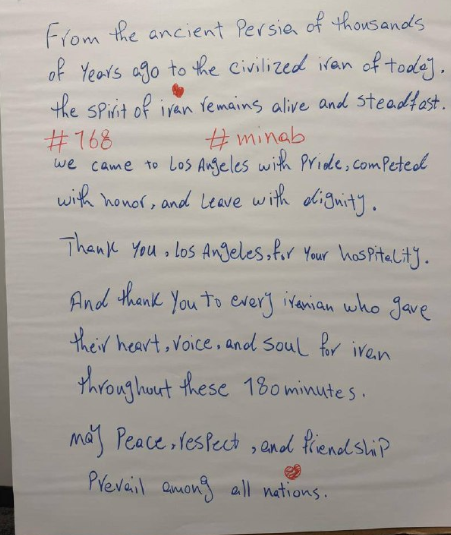 The handwritten note left by Iran in their dressing room following the game against Belgium