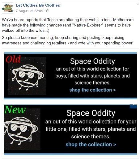 Facebook's 'Let Clothes Be Clothes' are encouraging parents to challenge retailers