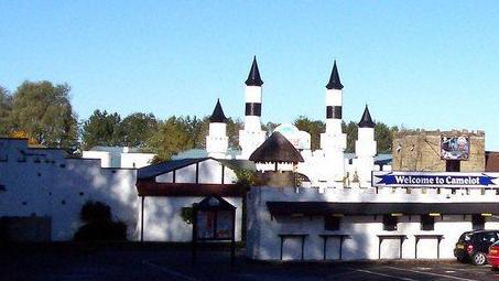 The entrance to the abandoned Camelot theme park. 