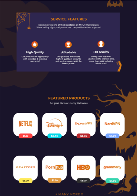 A marketplace advert selling cracked accounts