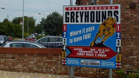 The entrance to Peterborough Greyhound Stadium in Fengate