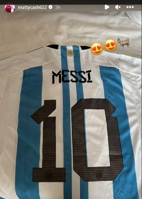 Matty Cash's Lionel Messi shirt, gifted to him by Emiliano Martinez