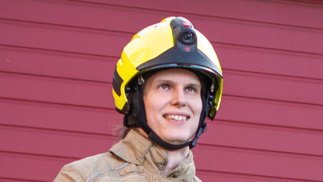 Charlotte Stacey in a firefighter uniform