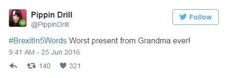 A tweet reading Worstpresent from Grandma ever!