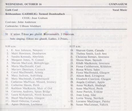 Duilleag à prògram Mòd 1985