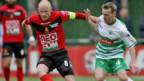 Newtown captain Matthew Cook in action against The New Saints