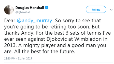 Dougie Henshall tweets on Andy Murray