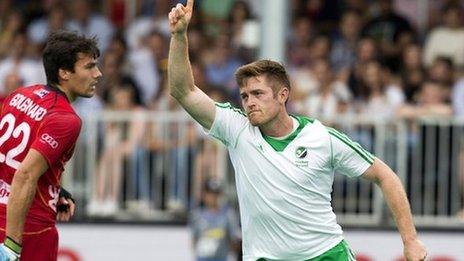 Shane O'Donoghue celebrates after equalising against Belgium