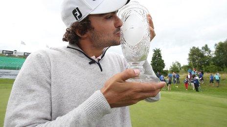 Clement Sordet celebrates his victory at the NI Open