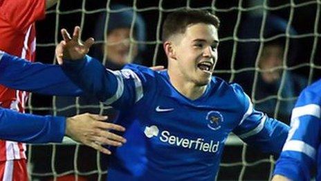 Michael McCrudden scored Ballinamallard's first goal of the night at Ferney Park