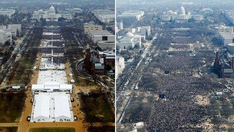 Aerial shots of Trump and Obama events