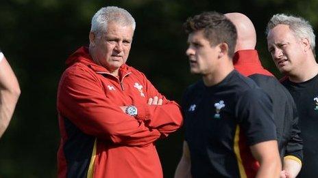 Warren Gatland watches Wales train